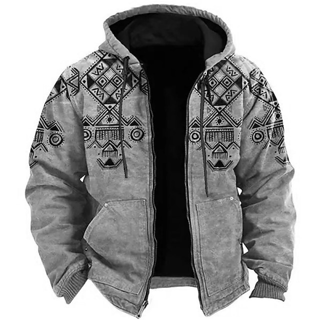 Classic Tribal Print 3D Zip Jacket with Geometric Patterns – Casual Sportswear for Holidays and Streetwear