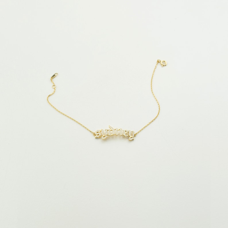 Pavé Gothic Personalized Name Bracelet - Old English Name Bracelet